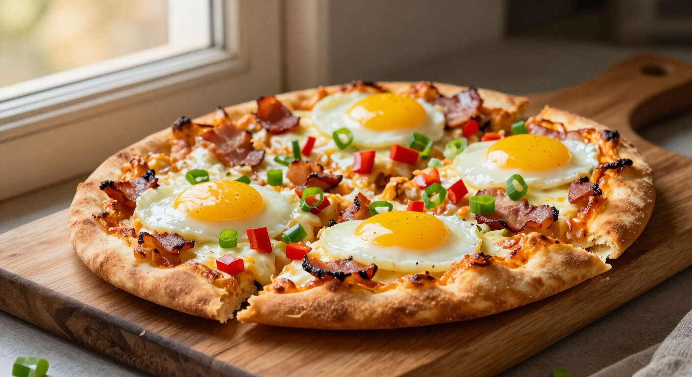 Crispy Bacon and Egg Breakfast Pizza with Blistered Golden Crust